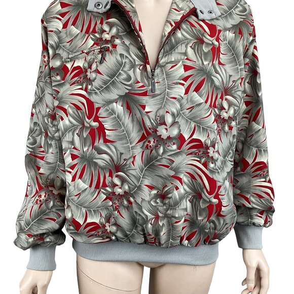 Tehama Tropical Floral Pullover Jacket Size Medium Red & Gray Nancy Haley - Picture 7 of 7